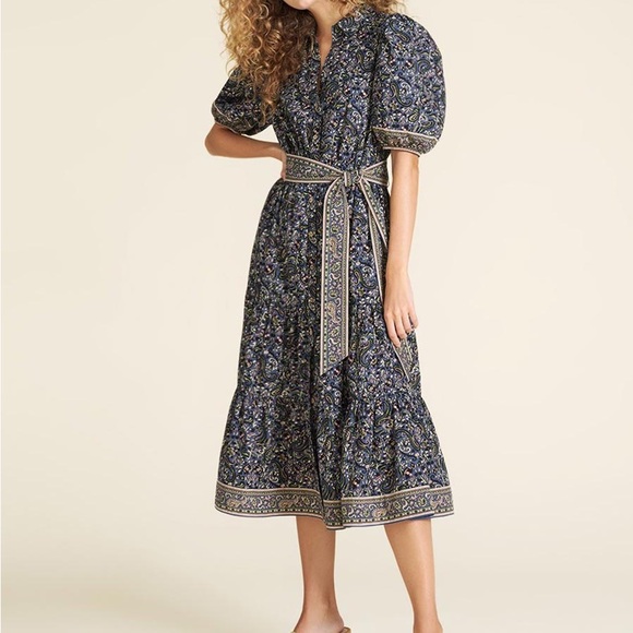 Veronica Beard Eunice Floral Puff-Sleeve Cotton Midi Shirt Dress Cottagecore 4/s - Picture 9 of 13